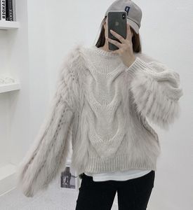 Pull tricoté en vraie fourrure de raton laveur pour femme, pull chaud à col haut, célèbre, automne et hiver, 2023