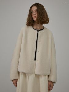 Manteau court en fourrure véritable de laine pour femme, vêtement pour jeune, tricoté épais et chaud, veste moelleuse à manches longues, hiver 2023