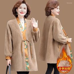Damesbont Retro moederwinterjas Mode Edele dame Eendelig Chinese stijl Middelbare en oude leeftijd Dames Nertsenfleece