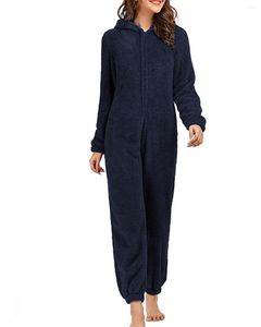 Fourrure pour femmes S-5XL femmes pyjamas automne hiver épaississement une pièce Onesie vêtements de nuit amples Faux ours mignon combinaison épaissie décontracté chaud