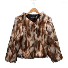 Pele feminina S-6XL moda outono e inverno feminino falso sobretudo cor misturada imitação casaco curto