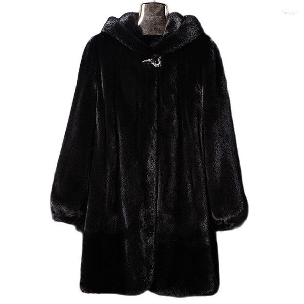 S-6XL de piel para mujer, moda para mujer, ropa de invierno, gabardina de imitación, abrigo largo de talla grande para mujer, visón de alta imitación