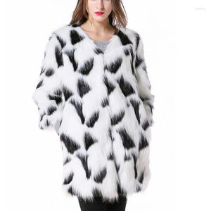 Femmes fourrure Savabien coréen Faux manteau femmes noir et blanc longue veste 2023 hiver mode luxe élégant chaud fourrure vêtements d'extérieur