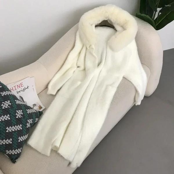 Veste d'automne de printemps de fourrure pour femmes fausses putain de vison tricot 2024 Real manteau collier naturel poche à capuche