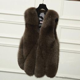 FURS FURS Spring Otoño Otoño Invierno Mujeres 60 cm Long Fashion Style Faux Vest Material falso Modelo 063