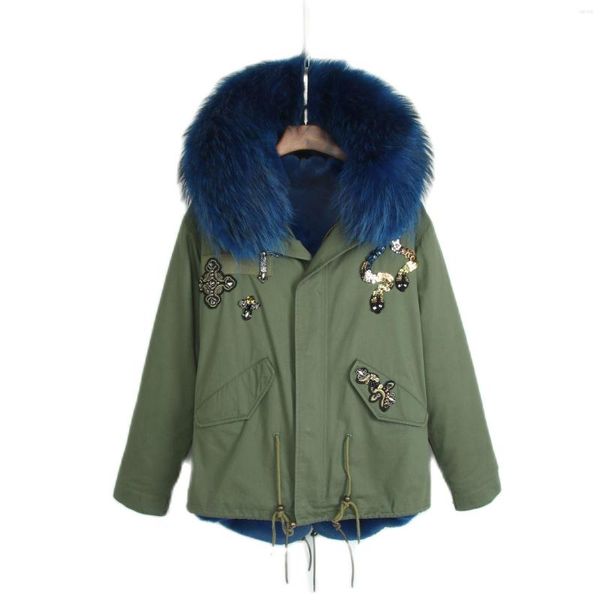 Parka verde militar estilo piel para mujer, abrigo corto para mujer con cuello de forro de imitación, chaqueta de invierno para mujer