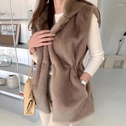 SuperAen – veste en fourrure pour femme, Chic coréen, Style rétro, Faux vison, taille plissée, automne/hiver, 2024