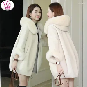 SUSOLA-ropa de invierno de piel para mujer, abrigo de imitación para mujer, cuello de longitud media, con capucha, esquila de ovejas
