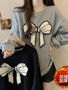 Damesbontsweater voor dames in de lente, herfst en winter Losse afslankende stijl Middellange oversized mollige mm-jas
