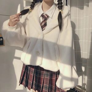 Manteau en fourrure pour femmes doux Kawaii Lolita Imitation pardessus femmes hiver épaissir chaud japonais Harajuku Preppy Faux vestes