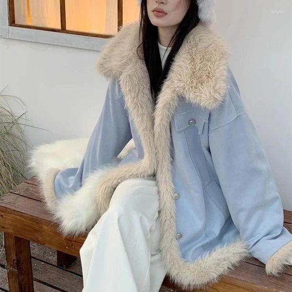 Fourrure pour femmes doux hiver mode coréenne veste chaude manteau vêtements d'extérieur pour femmes décontracté couleur Pure bureau dame lâche épaissir vêtements Design Chic