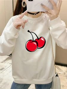 Damesbont dunne hoodie voor dames in de herfst en winter Loose Fit Oversized ronde hals Print Cherry Fruit Mode Student Bovenkleding Leeftijd