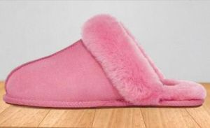 Pantuflas de suela fina de piel para mujer, pantuflas de plataforma mullidas en negro y rosa