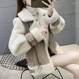Femmes fourrure haut à la mode luxe Faux manteau moto cuir Pu col rabattu épais chaud veste femmes 2022 automne hiver