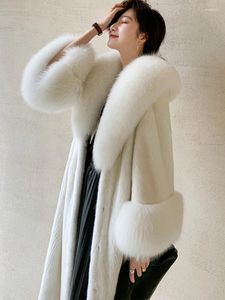 Manteau en fourrure de vison blanc pour femme, Long, épais et chaud, fausse veste de luxe de haute qualité, vêtements chics coréens pour dames, hiver 2023