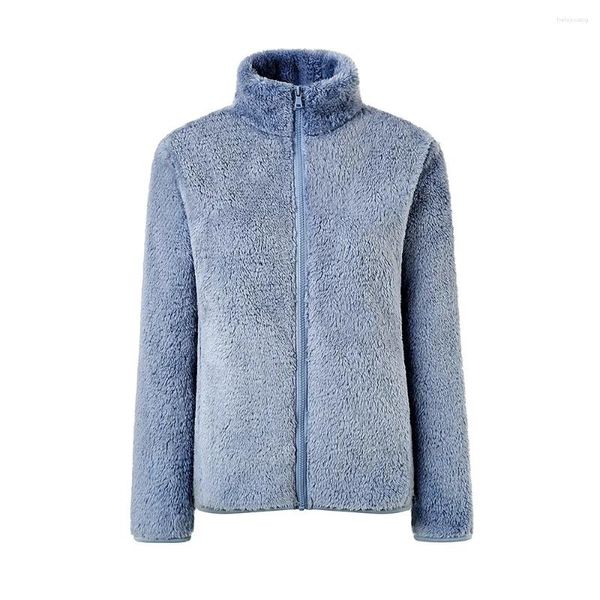 Veste d'hiver surdimensionnée en polaire bleue pour femme, manteau épais et pelucheux en tissu polaire Double face, haut à manches longues