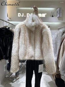 Winterkleding voor damesmodelleerbaar Warm Furry Coat High-End Loose Long Sleeve Elegante Stand Collar Jackets Tops