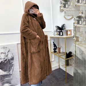 Femmes fourrure hiver vêtements mode décontracté en peluche Faux manteau femmes épais chaud mi-long à capuche 5XL