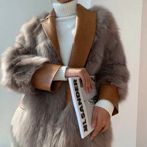 Manteau d'hiver en fourrure pour femmes femmes Faux Patchwork veste en cuir synthétique polyuréthane à manches longues vêtements d'extérieur amples pardessus dames mode Streetwear décontracté