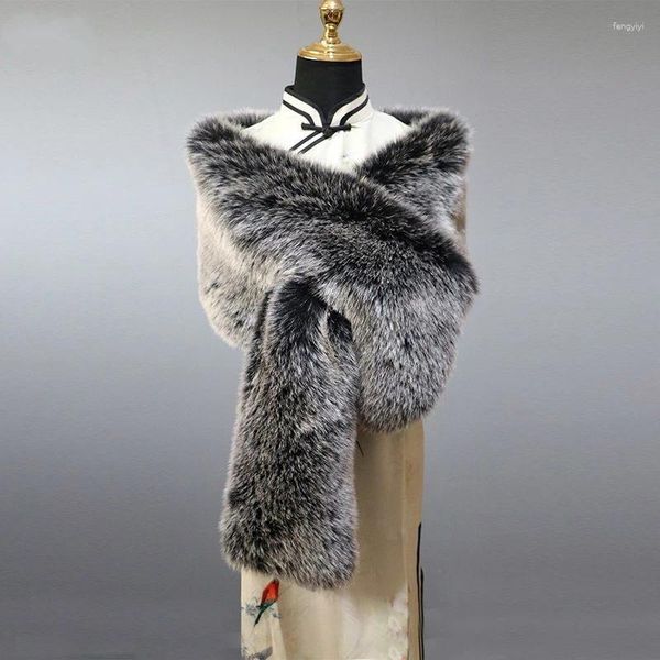 Chal de piel sintética para mujer, abrigo largo elegante y esponjoso, capa cálida, Poncho Formal de lujo para novia, Invierno