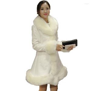 Winterjack voor damesjas dames herfst en groot formaat witte warme kraag slanke lagen vrouwelijke faux jas s-4xl