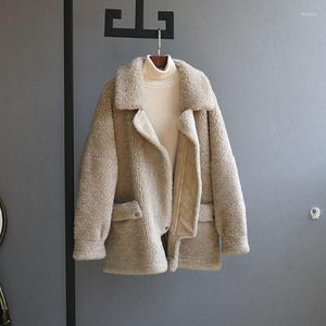 Veste d'hiver en fourrure pour femmes, marque 2022, manteau réel, tonte de mouton, courte laine d'agneau, vêtements d'extérieur pour moto, Streetwear décontracté