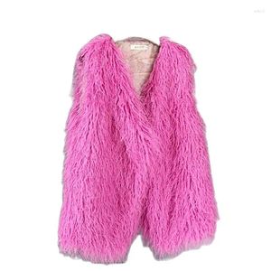 Manteau gilet chaud en laine pour femme, modèle mi-long, en fourrure, semblable à la plage, hiver