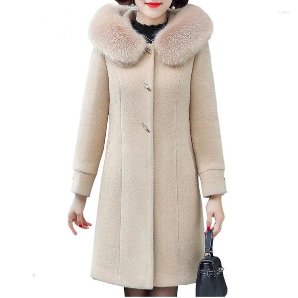 Manteau Parker en velours de vison pour femme, vêtement d'extérieur, épais et chaud, à capuche, Long, en laine, pour mère, veste d'automne, 2024
