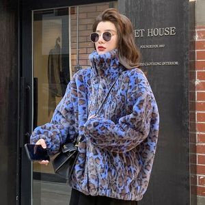 Dames vacht winter oversized kleurrijke luipaard print faux bont vrouwen lange mouwen rits omhoog warme zachte donzige jas Koreaanse mode L220829