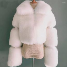 Veste d'hiver courte en fausse fourrure pour femme, fausse veste de luxe à revers, chaude pour dames, manteau épais en Faux renard