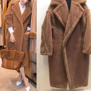 Hiver neige froid épais fausse fourrure d'agneau pardessus femmes ours en peluche fausse fourrure ample longue veste Maxi longue fourrure manteau vêtements d'extérieur