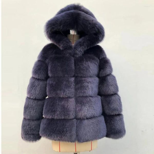 Fourrure pour femme hiver épais chaud Faux manteau femmes fourrure à capuche veste de haute qualité luxe moelleux vêtements d'extérieur dames pardessus avec capuche