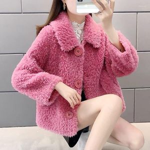 Dames vacht winter vrouwen lambswool jas afslag kraag dik warme bovenkleding luxe schapen scheren haar streetwear fleece vest tops