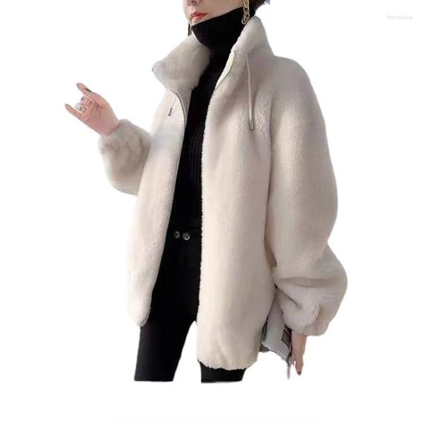 Manteau ample en fourrure d'hiver en laine pour femme