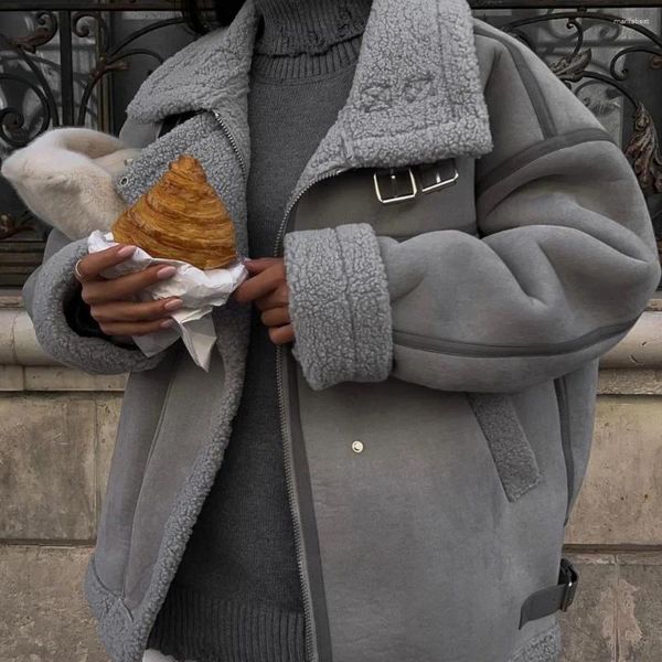 Manteau en laine d'agneau intégré pour femmes, vêtements en fourrure, couleur unie, Design Sense épissé, coupe de rue, Style moto, coton, 2024