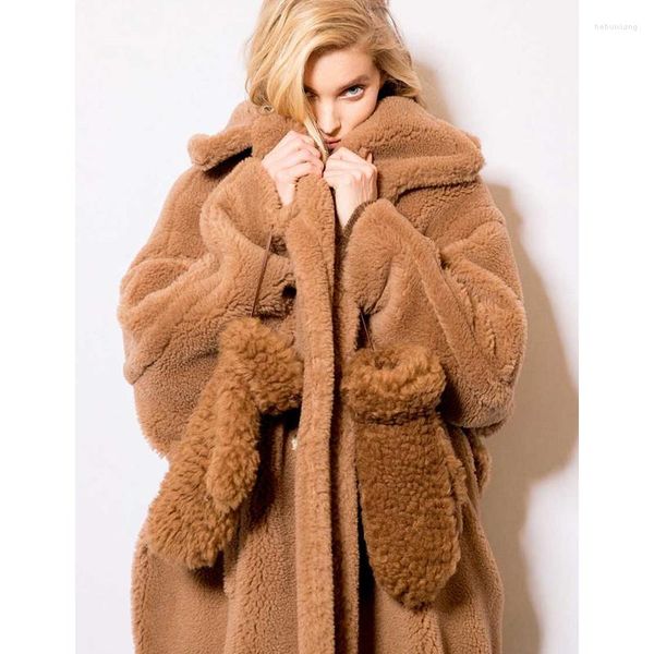Abrigo de piel para mujer, abrigo de peluche para invierno 2022, disfraces cálidos para adultos, chaqueta larga de oso capullo de imitación, abrigo para damas y niñas
