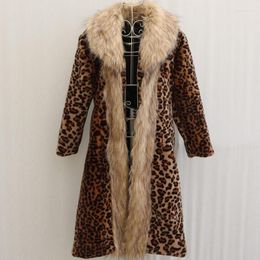 Abrigo de piel de mujer con estampado de leopardo para invierno, abrigo de visón grueso y cálido, chaqueta larga de mapache, cortavientos de cuello grande para Mujer, Abrigos H2168