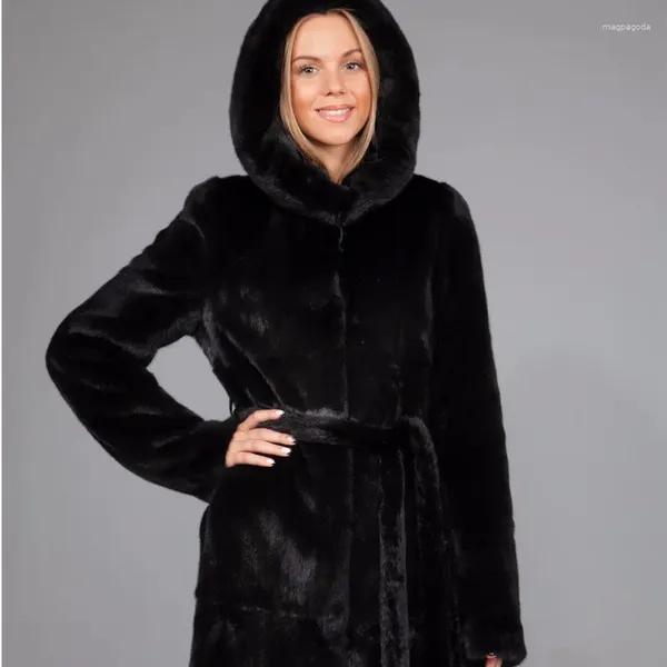 Manteau en fausse fourrure pour femme, veste chaude en laine de vison, surdimensionnée pour dames, hiver décontracté, peluche moelleuse noire, pardessus Long à capuche Xxxl