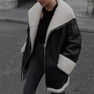 Femmes fourrure femmes fausse fermeture éclair chaud manteau café noir col rabattu vêtements d'extérieur dames veste automne hiver 2022