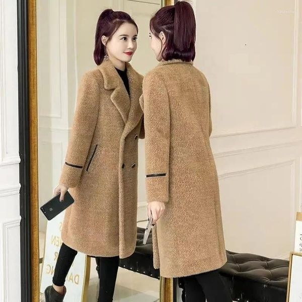 Femmes fourrure femmes mi-longueur Imitation vison polaire manteau 2023 Cutumn hiver femme coréen épais or laine veste