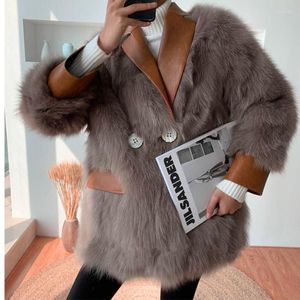 Faux jas voor dames voor dames 2022 Winterjas Midden-lengte een stuk plus size fluweel mode lange mouw