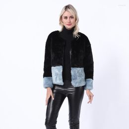 Dames bont dames faux vrouwelijke kunstmatige jas 2022 winter o-neck stitch mode warme jas zakken herfst voor dames