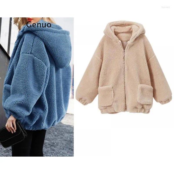 Fourrure Femme Manteau chaud fausse veste à capuche grand pardessus hiver épais polaire vestes Femme manteaux Manteau Femme