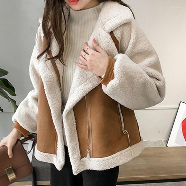 Chaquetas de piel de invierno para mujer, abrigo de gamuza sintética, abrigos gruesos y cálidos de lana de cordero, abrigos de peluche para mujer, prendas de vestir holgadas, Tops, chaqueta de mujer de felpa