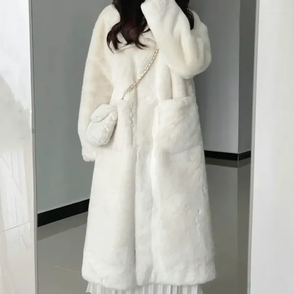 Faux manteau de fourrure mi-long pour femme, mode coréenne, manteaux longs épais, vestes élégantes en fourrure, peluche de haute qualité, hiver