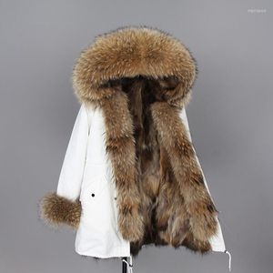 Parka d'hiver pour femmes en fourrure pour femmes avec réel 2022 mode col naturel imperméable veste blanche femme longue chaude