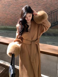 Manteau en laine Double face Xiaochen en fourrure pour femmes, pour poignets à revers de longueur moyenne et large