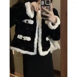 Xiaoxiangfeng – manteau en peluche d'agneau pour femme, haut Cardigan ample et Slim de Style coréen français, automne et hiver 2023