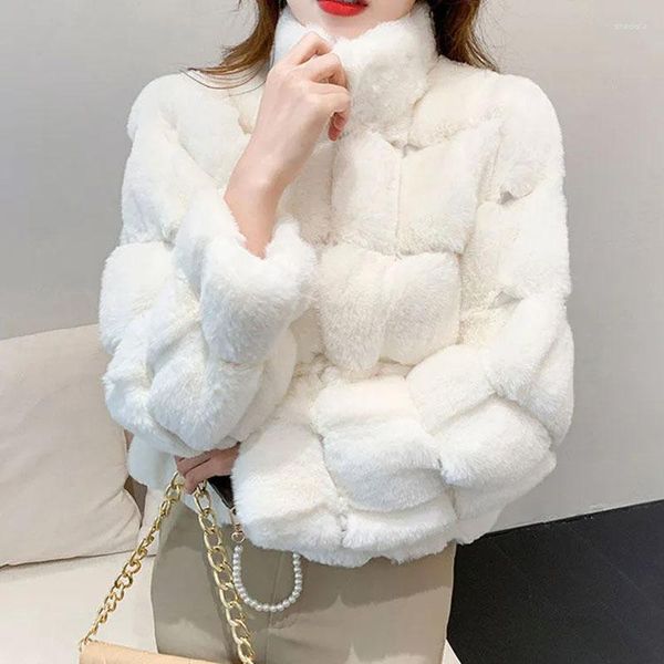 Piel de mujer Xpqbb Abrigo corto de invierno Coreano Blanco Cálido Chaquetas de imitación para mujer Moda francesa Rex Outerweart