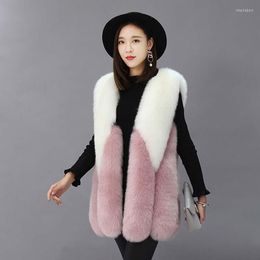 Femmes fourrure ZADORIN 2022 luxe contraste couleur Faux Gilet femmes grande taille hiver Long blanc rose manteau Gilet Fourrure Bontjas